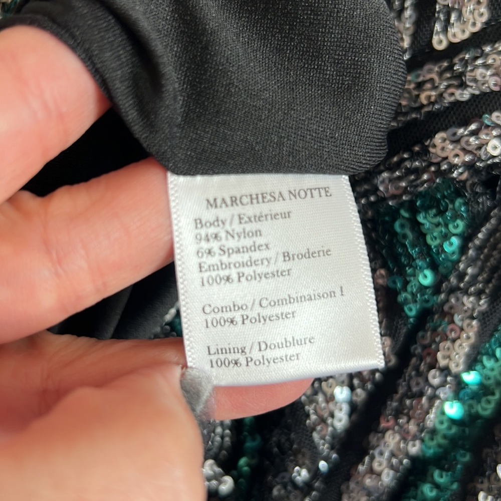 Marchesa Notte Sequin Lace Black Green Silver Dress - Picture 5 of 7